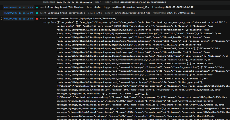log file of authentik error