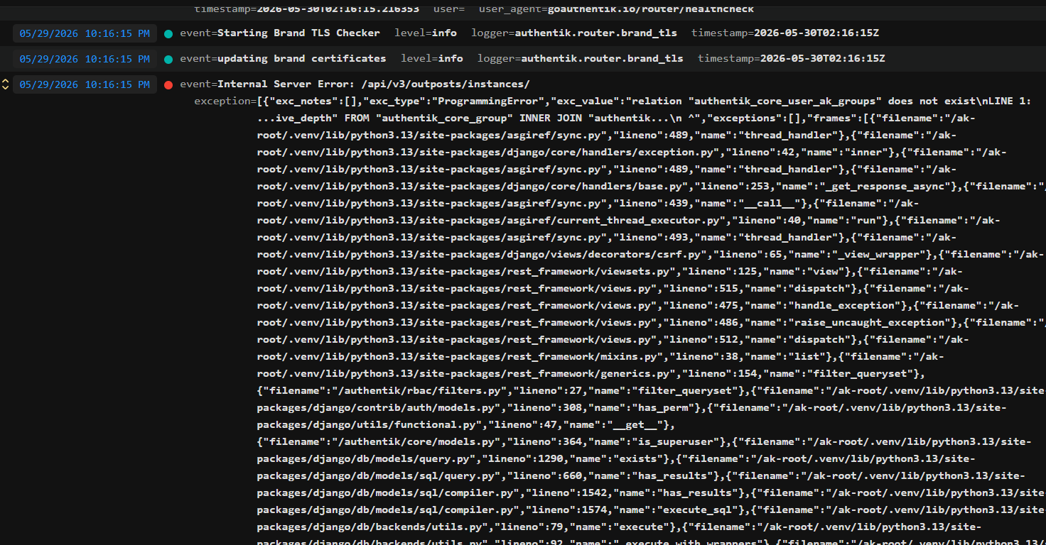 log file of authentik error